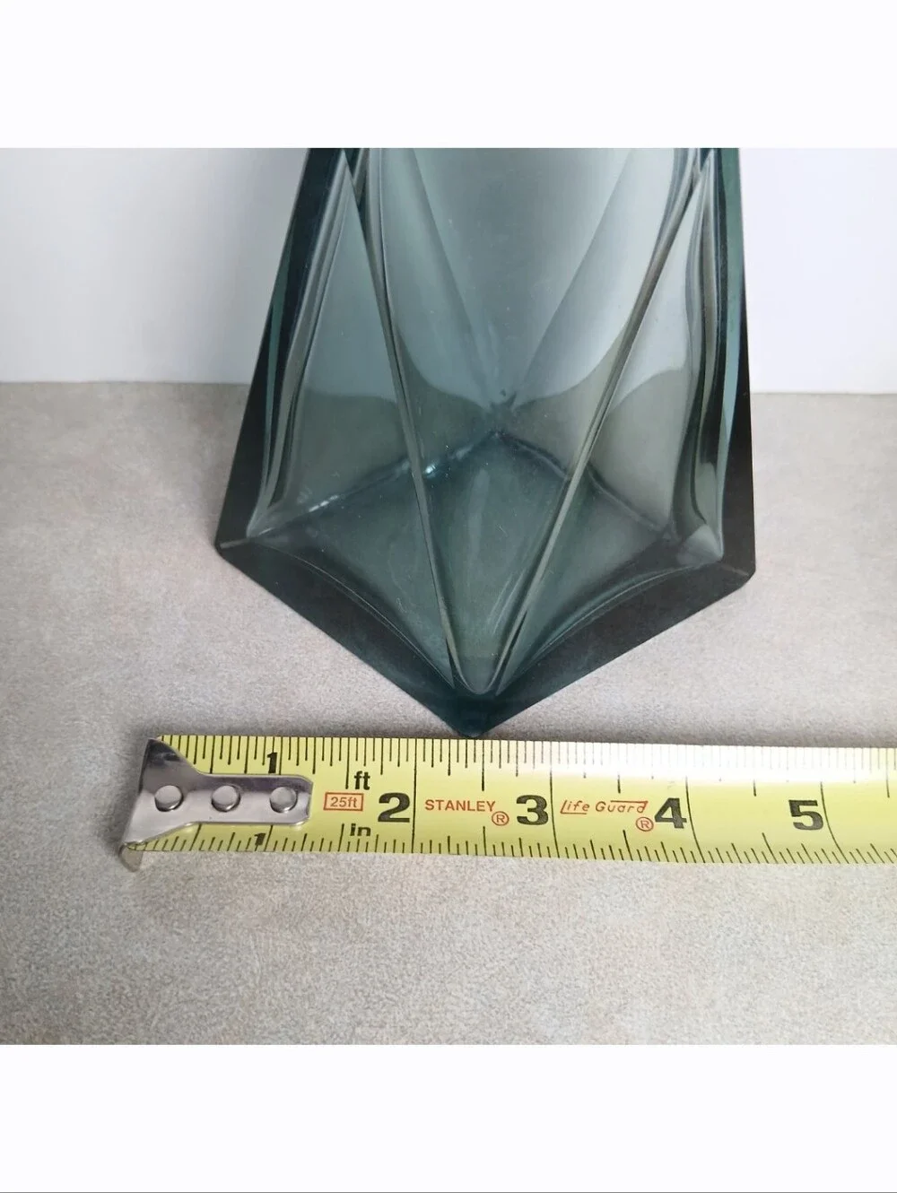 Antique Art Deco Bohemian Smokey Green Glass Geometric Decanter Bottle Cup Set